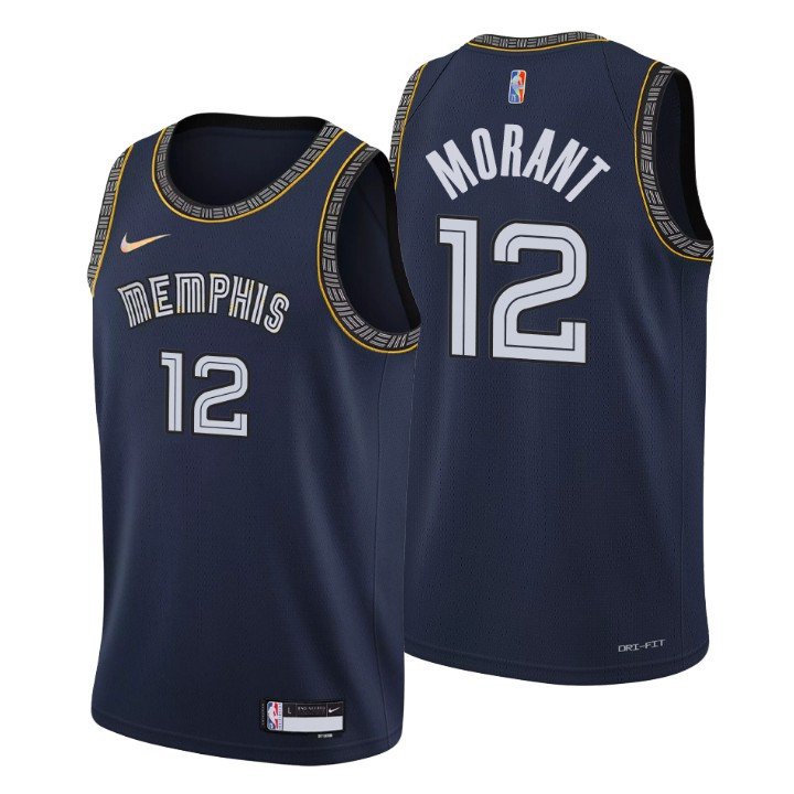 Memphis Grizzlies Ja Morant 12 NBA Basketball Team City Edition Black Navy Gift For Memphis Fans