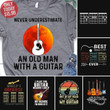 Never underestimate an old man with a guitar guitar lovers t-shirt