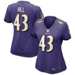 Womens Baltimore Ravens Justice Hill Purple Game Jersey Gift for Baltimore Ravens fans