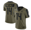 Seattle Seahawks DK Metcalf 14 NFL Olive 2021 Salute To Service Retired Player Men Jersey For Seahawks Fans