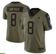Dallas Cowboys Troy Aikman 8 NFL Olive 2021 Salute To Service Retired Player Men Jersey For Cowboys Fans
