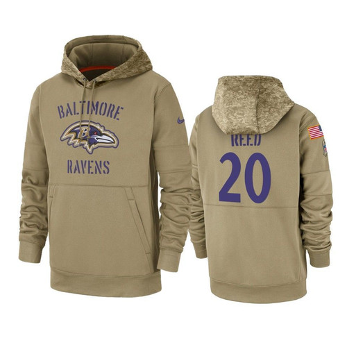 Baltimore Ravens Ed Reed 2019 Salute to Service Tan Sideline Therma Hoodie