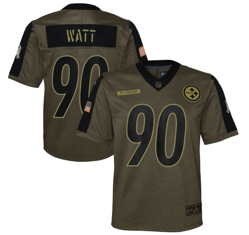 Pittsburgh Steelers T.J. Watt 90 NFL Olive 2021 Salute To Service Game Men Jersey For Steelers Fans