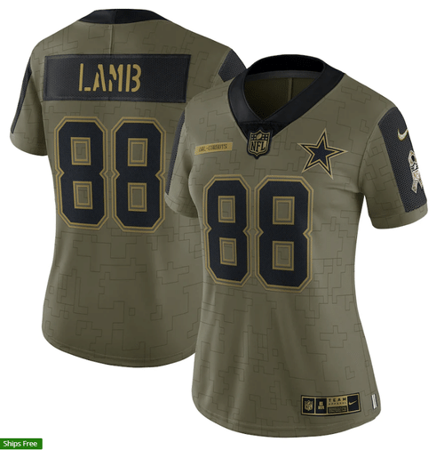 Dallas Cowboys CeeDee Lamb 88 NFL Olive 2021 Salute To Service Retired Player Women Jersey For Cowboys Fans