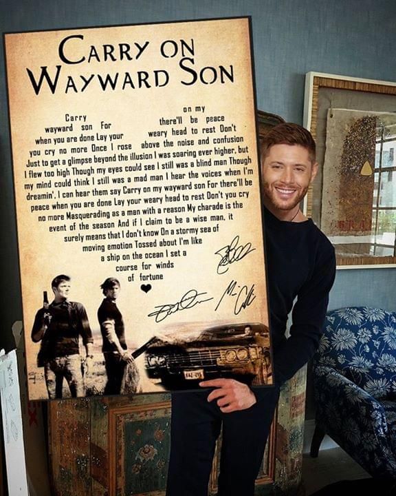 Supernatural carry on wayward son heart lyrics typography signature for fan poster