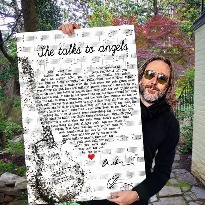 The black crowes signature she talks to angels song lyrics heart shape guitar for fan poster canvas