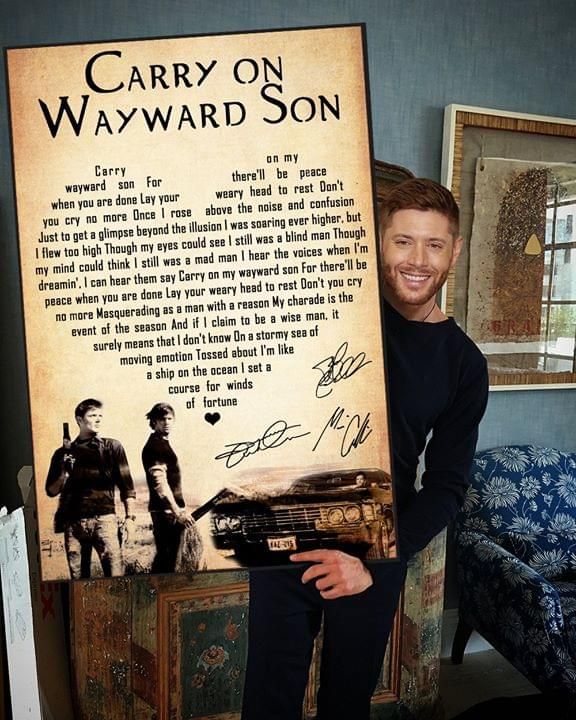 Supernatural carry on wayward son lyrics heart typography signed for fan poster canvas