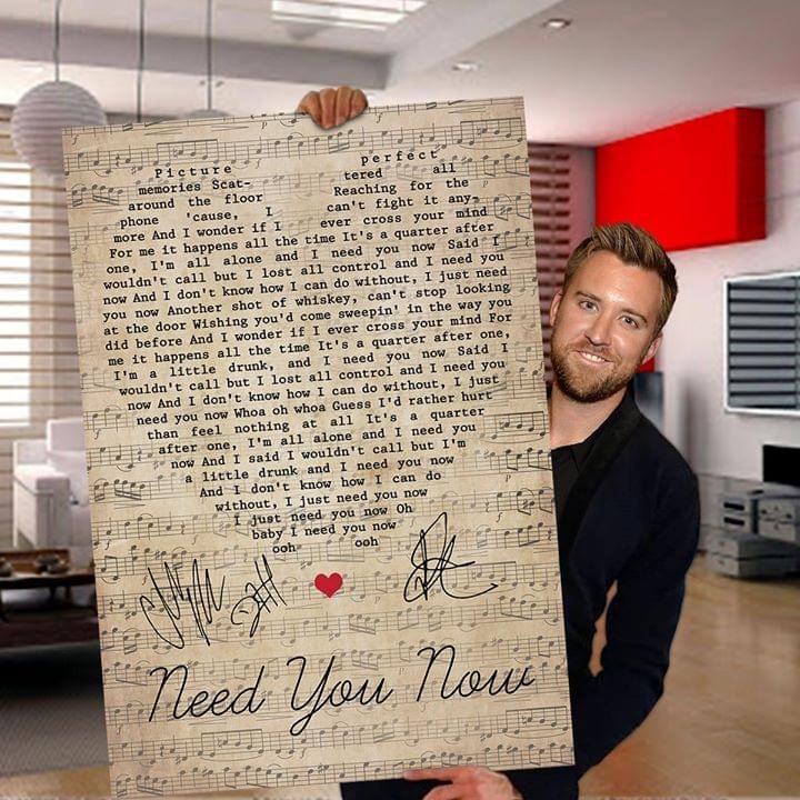 Lady antebellum need you now lyric heart typography signed poster