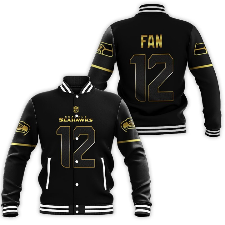Seattle Seahawks Fan #12 NFL American Football Team Black Golden Edition 3D Designed Allover Gift For Seattle Fans