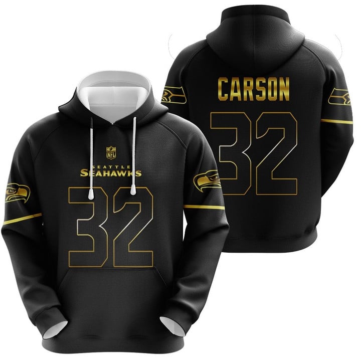 Seattle Seahawks Chris Carson #32 NFL American Football Team Black Golden Edition 3D Designed Allover Gift For Seattle Fans