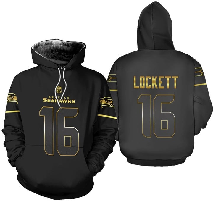 Seattle Seahawks Tyler Lockett #16 NFL American Football Team Black Golden Edition 3D Designed Allover Gift For Seattle Fans