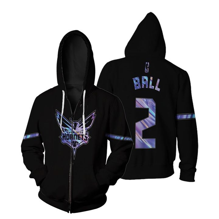 Charlotte Hornets LaMelo Ball #2 NBA Great Player Ball Iridescent Holographic Black Jersey Style Gift For Hornets Fans