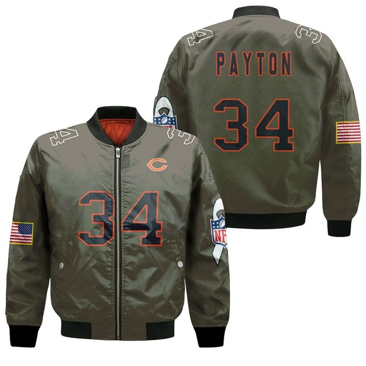 Chicago Bears Walter Payton #34 Great Player NFL Salute To Service Retired Player Limited Olive Jersey Style Gift For Bears Fans