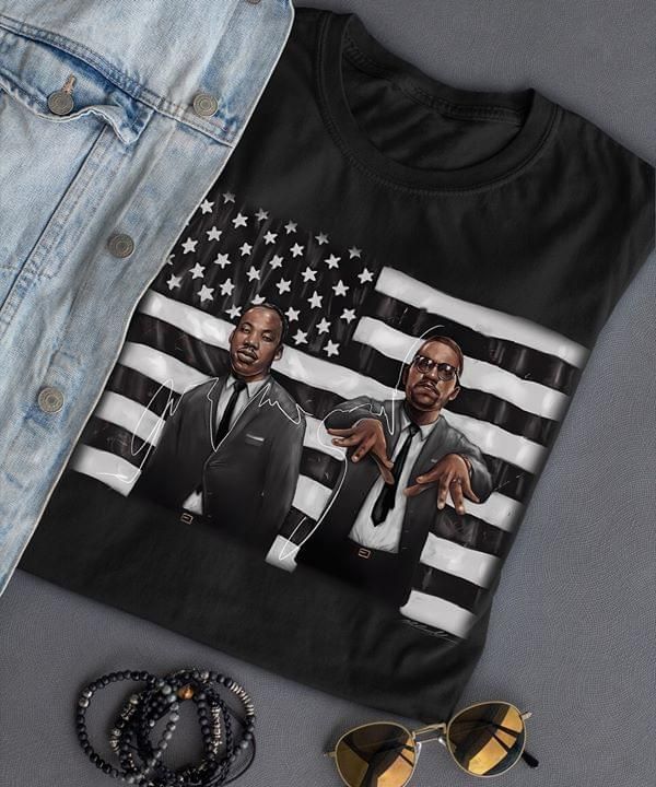 martin luther king and malcom rap leader us flag t-shirt