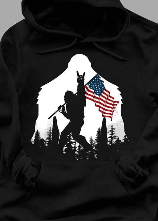 Bigfoot rock america flag independence day hoodie
