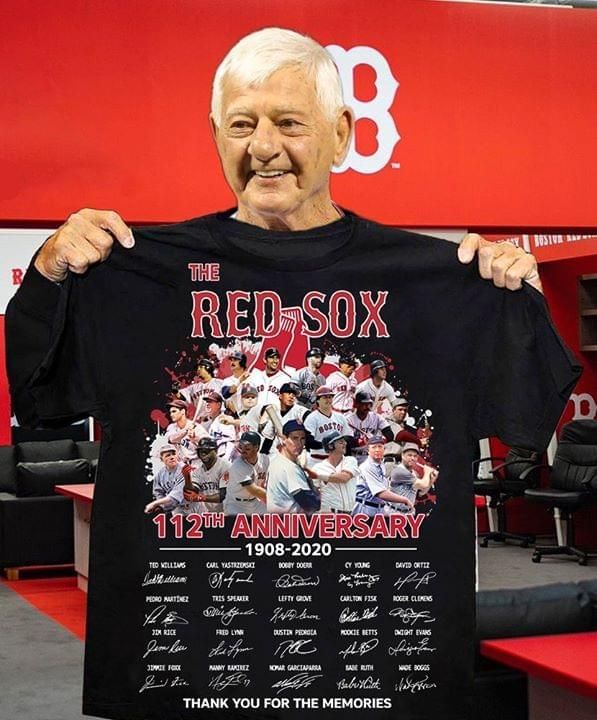 The boston red sox 112 anniversary legend members signed for fan t-shirt