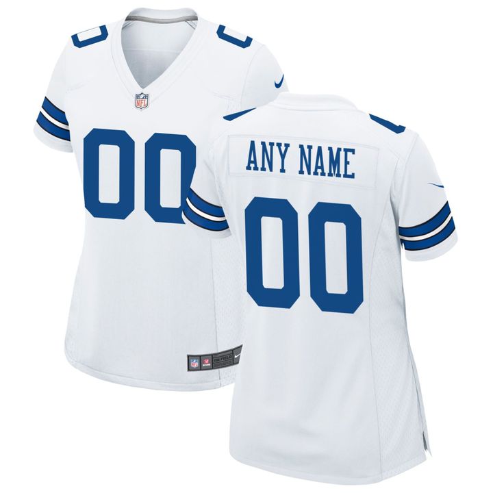 Womens White Dallas Cowboys Custom Game Jersey Gift for Dallas Cowboys fans