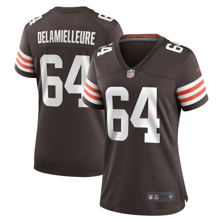 Womens Cleveland Browns Joe DeLamielleure Brown Game Retired Player Jersey Gift for Cleveland Browns fans