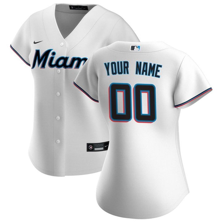 Womens Miami Marlins White Home Custom Jersey Gift For Miami Marlins Fans