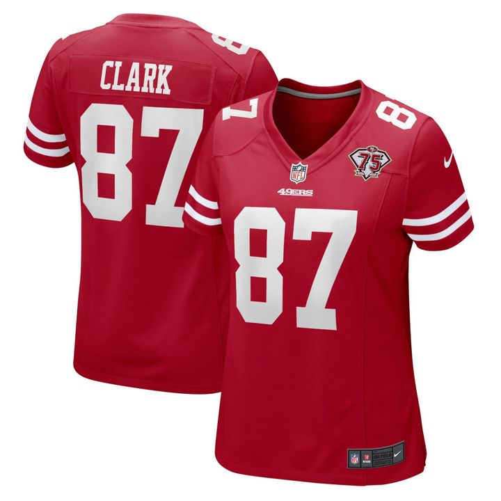 Womens San Francisco 49ers Dwight Clark Scarlet 75th Anniversary Retired Player Game Jersey Gift for San Francisco 49Ers fans