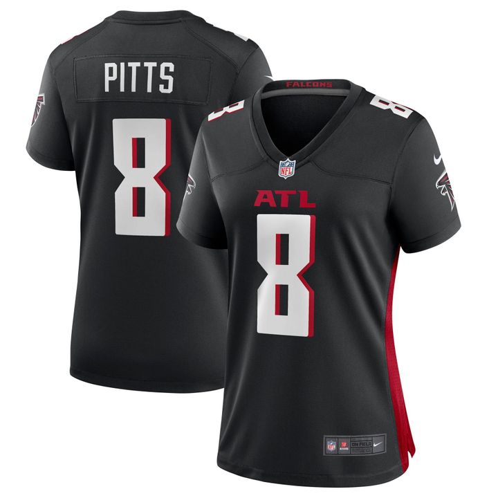 Womens Atlanta Falcons Kyle Pitts Black 2021 NFL Draft First Round Pick Player Game Jersey Gift for Atlanta Falcons fans