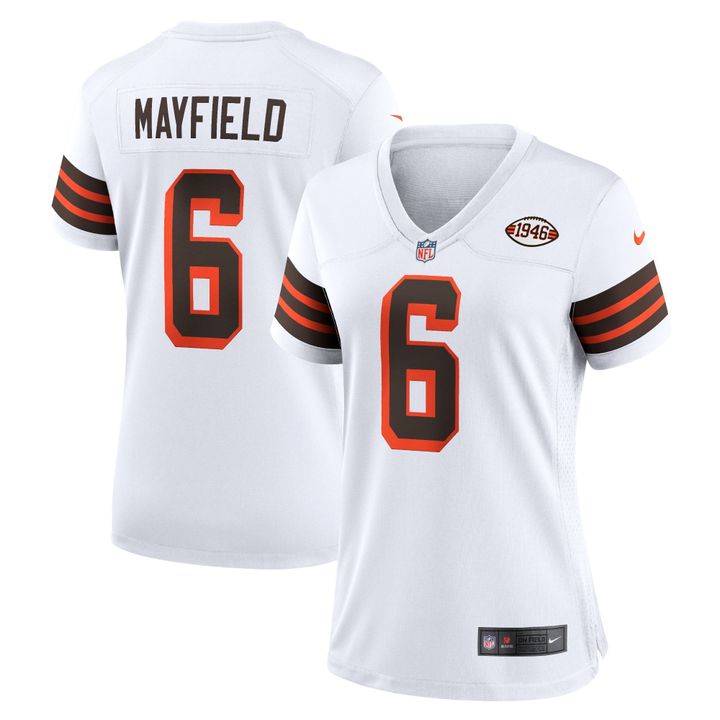 Womens Cleveland Browns Baker Mayfield White 1946 Collection Alternate Game Jersey Gift for Cleveland Browns fans