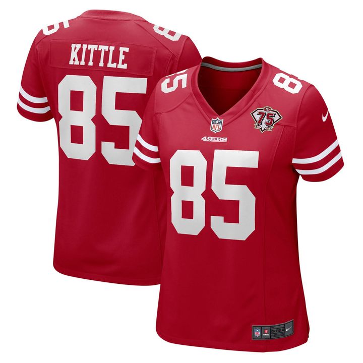Womens San Francisco 49ers George Kittle Scarlet 75th Anniversary Game Player Jersey Gift for San Francisco 49Ers fans