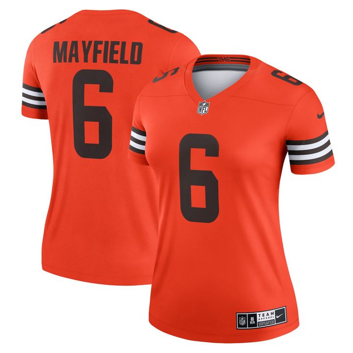 Womens Cleveland Browns Baker Mayfield Orange Inverted Legend Jersey Gift for Cleveland Browns fans