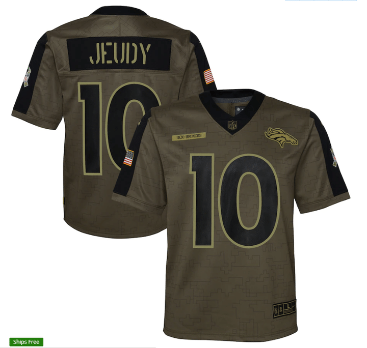 Denver Broncos Jerry Jeudy 10 NFL Olive 2021 Salute To Service Game Men Jersey For Broncos Fans