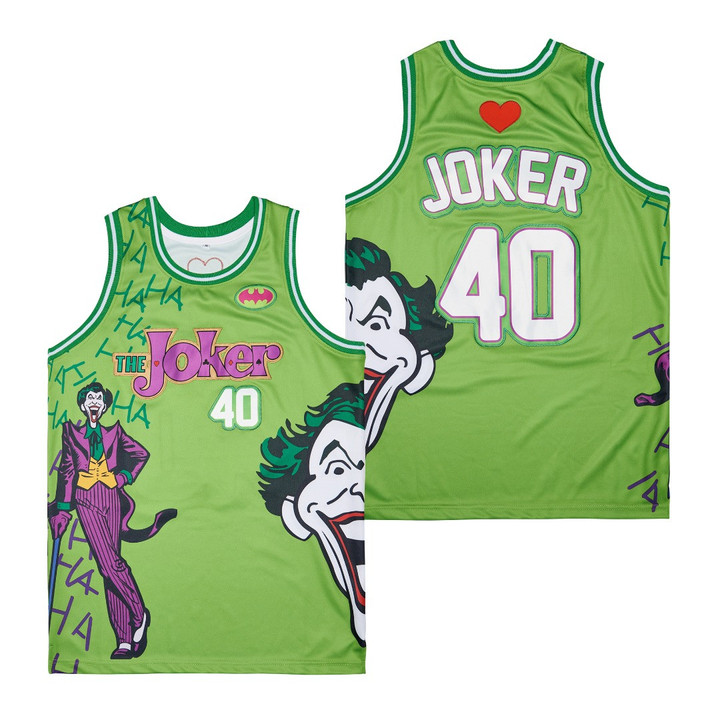 The Joker 40 Hahaha Red Heart Cartoon Movie The Best Basketball Green Jersey Gift For Joker Fans