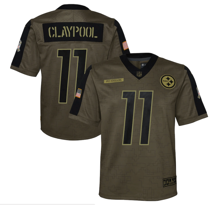 Pittsburgh Steelers Chase Claypool 11 NFL Olive 2021 Salute To Service Game Men Jersey For Steelers Fans