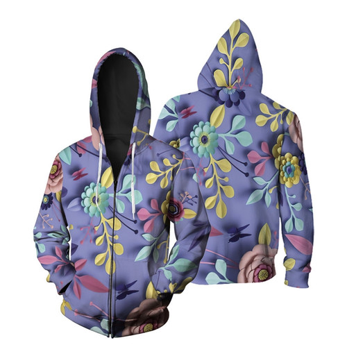Seamless Summer Pattern With Colorful Lily And Purple Feminine Motifs Gift for Her Zip Hoodie