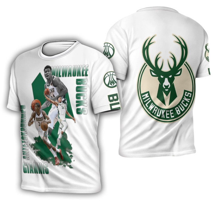 Milwaukee Bucks Giannis Antetokounmpo 34 NBA Prominent Player Logo Team White 3D Designed Allover Gift For Bucks Fans