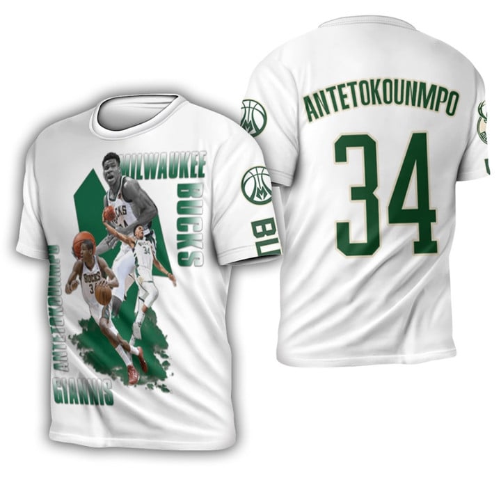 Milwaukee Bucks Giannis Antetokounmpo 34 NBA Prominent Player White 3D Designed Allover Gift For Bucks Fans