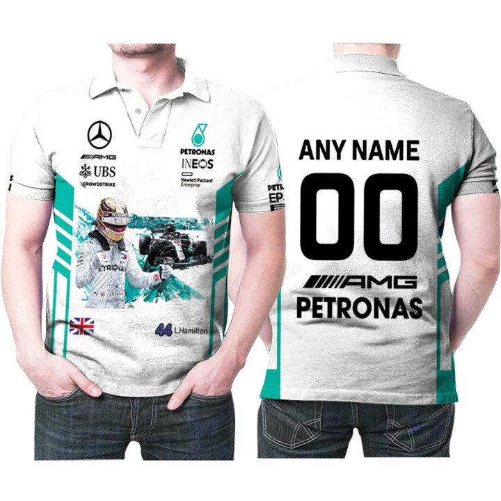 Lewis Hamilton 44 Mercedes UBS Petronas Racing Team Motorsport White 3D Gift With Custom Name Number For Lewis Hamilton Fans