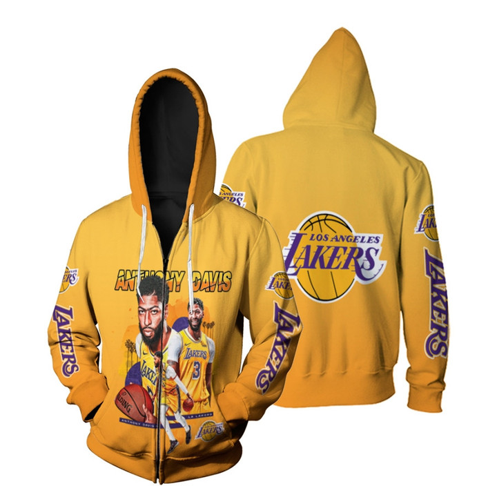 LA Lakers Anthony Davis 3 NBA Great Player Logo Team Gold 3D Designed Allover Gift For Lakers Fans
