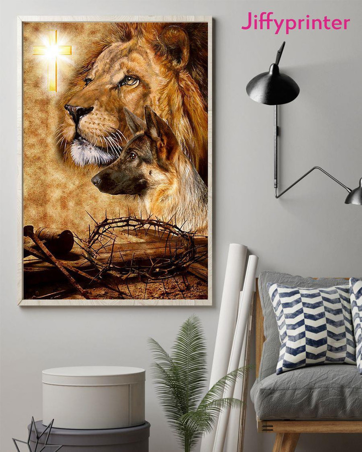 Brave German Shepherd And Lion With Thorn Poster Canvas Best Gift For Lion Lovers