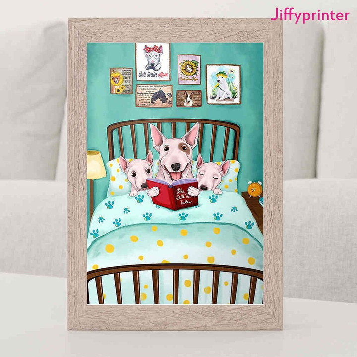 Bull Terrier Reading Book Before Bed Vinatge Poster Canvas Best Gift For Dog Lovers