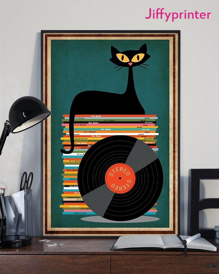 Funny Black Cat Vinyl Record Cd Vintage Home Poster Canvas Best Gift For Cat Lovers