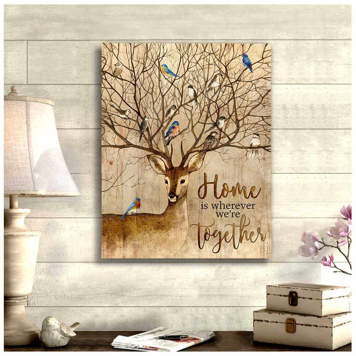 Home is wherever we are together Deer and Bird Canvas Wall Art Decor poster canvas best gift for deer lovers