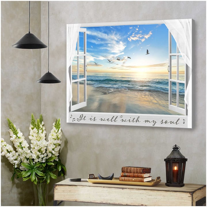 Beautiful Sunrise Beach View It Is Well With My Soul Nature Art poster canvas best gift for beach lovers