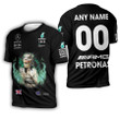 Lewis Hamilton 44 Mercedes UBS Petronas Racing Team Motorsport Black 3D Gift With Custom Name Number For Lewis Hamilton Fans