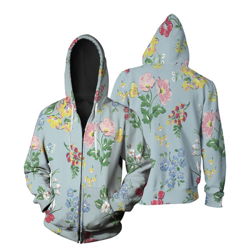 Seamless Summer Pattern With Anemone And Floral Palm Leaf Feminine Motifs Gift for Her Zip Hoodie