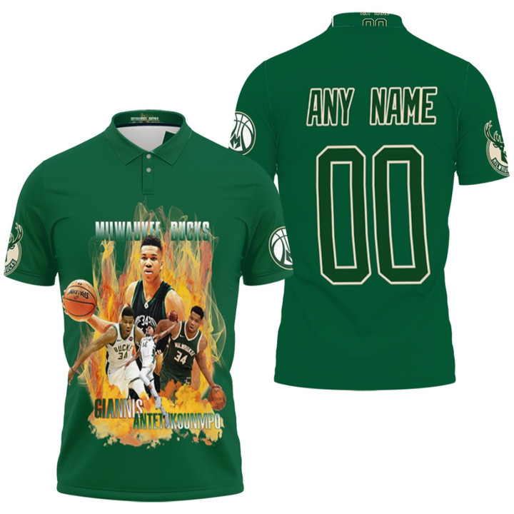 Milwaukee Bucks Giannis Antetokounmpo 34 NBA Great Professional Player Green 3D Gift With Custom Name Number For Bucks Fans