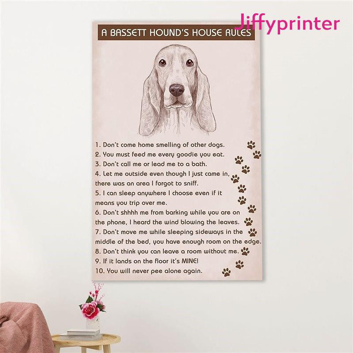 A Basset Hound's House Rules Home Decoration Vintage Poster Canvas Gift For Basset Hound Lovers Dog Lovers Miniature Puppies Lover