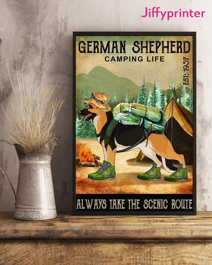 Brave German Shepherd Camping Life Poster Canvas Best Gift For Dog Lovers For Camp Lovers