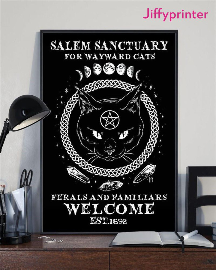 Black Cat Witch Salem Sanctuary Vintage Home Poster Canvas Best Gift For Cat Lovers