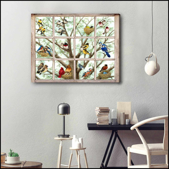 Birds Window Canvas Wall Art Decor beautiful poster canvas best gift for Birds lovers