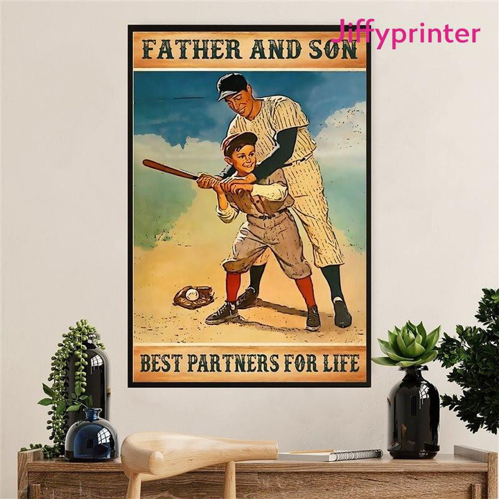 Father And Son Best Partners For Life Playing Baseball Vintage Poster Canvas Gift For Baseball Players Loved Father