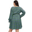 1stIreland Women's Clothing - Stewart Hunting Modern Clan Tartan Crest Women's V-neck Dress With Waistband A7